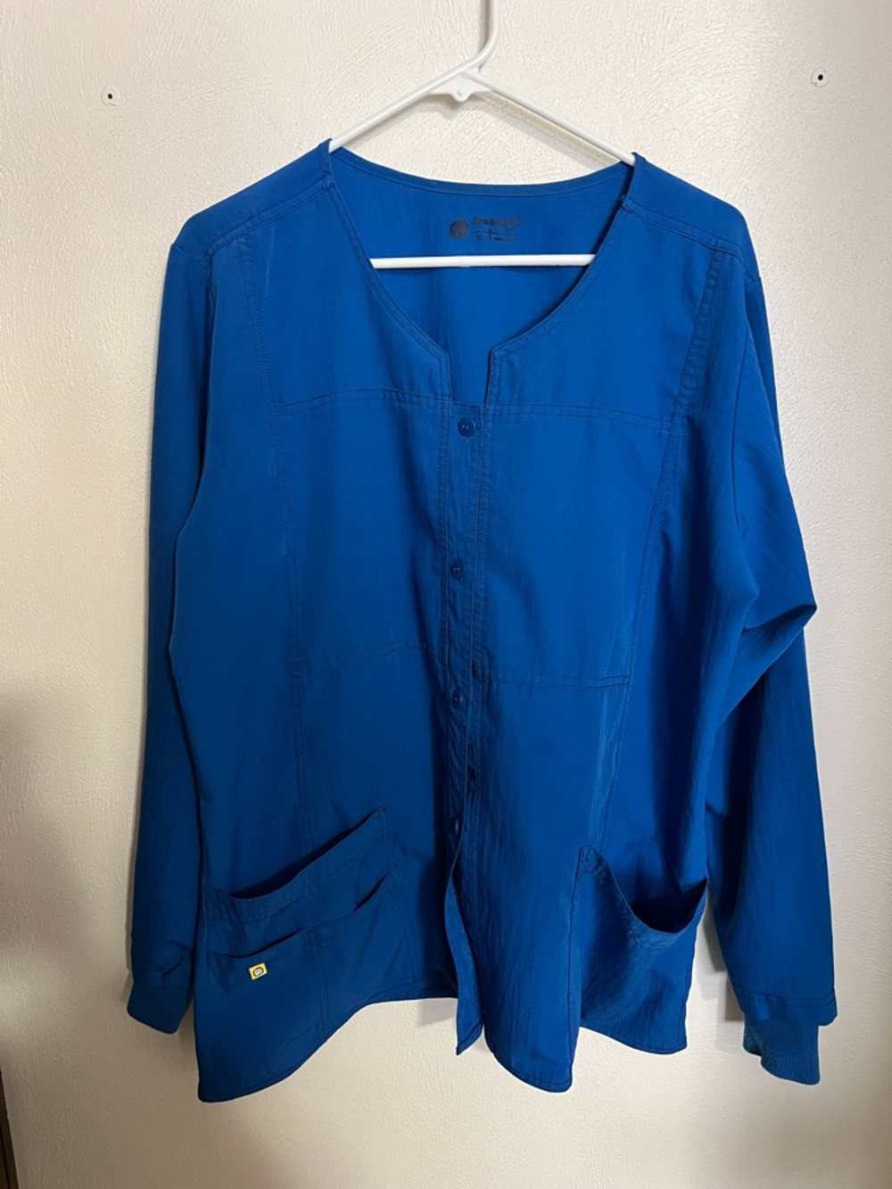 WONDER WINK Classic Button Down Cuffed Sleeve Scrub Jacket Blue Women's Sz XL